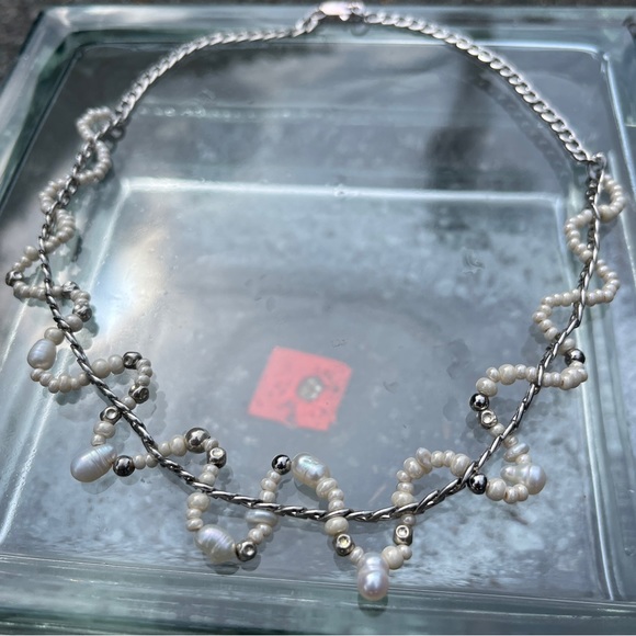 d’oinky WIGGLY CURB CHAIN BEADED NECKLACE HANDMADE FRESH WATER PEARLS - Picture 3 of 7